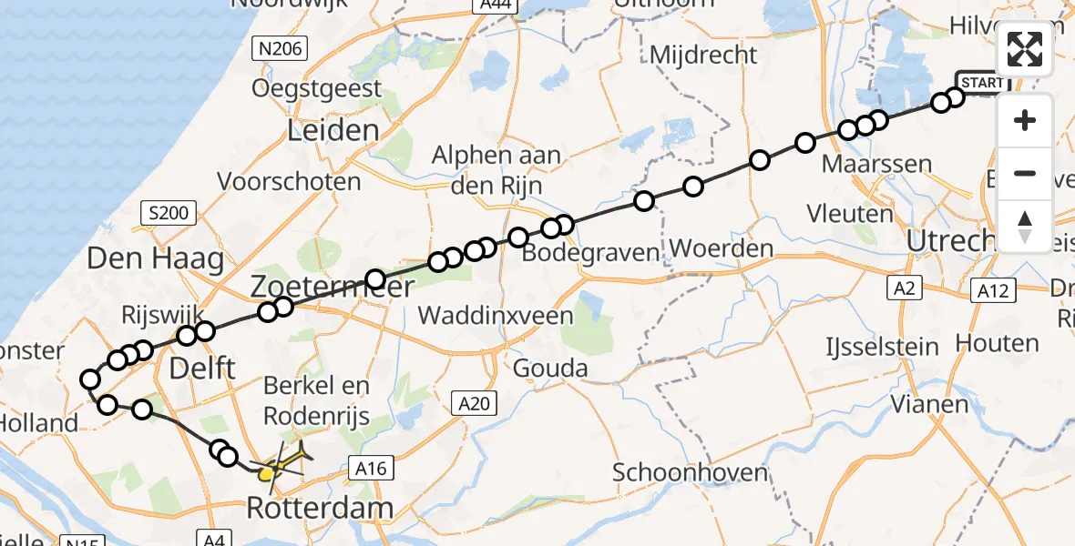 Routekaart van de vlucht: Lifeliner 1 naar Rotterdam