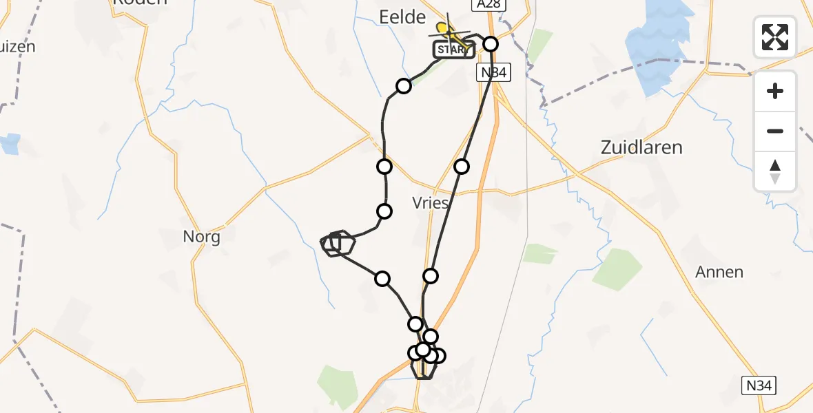 Routekaart van de vlucht: Lifeliner 4 naar Eelde