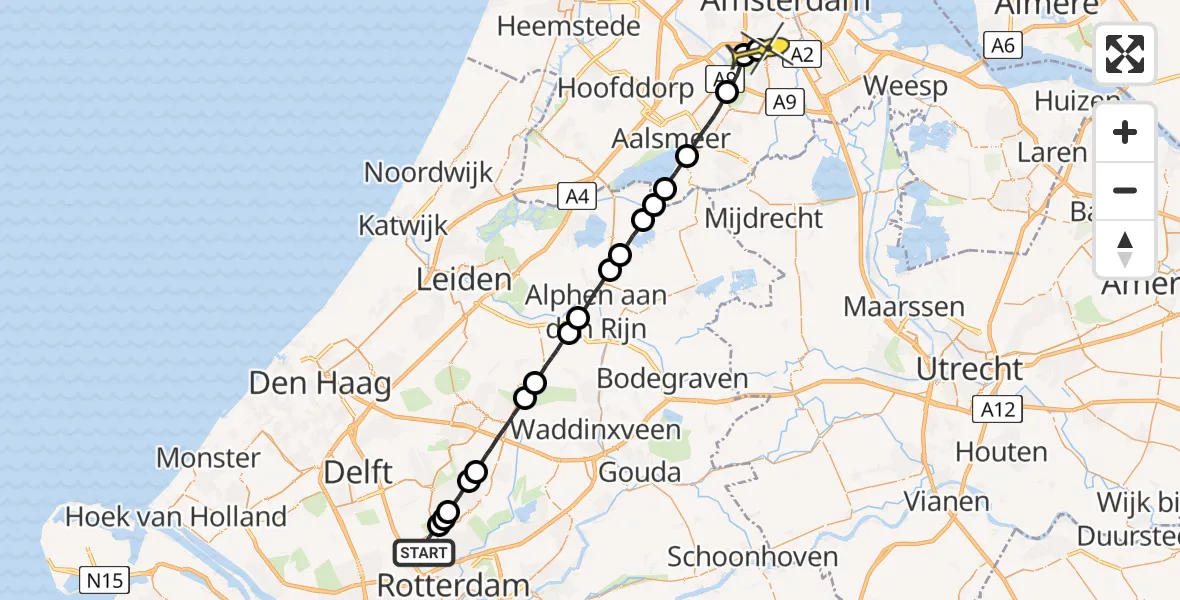 Routekaart van de vlucht: Lifeliner 1 naar VU Medisch Centrum Amsterdam