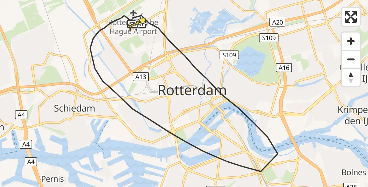 Routekaart van de vlucht: Lifeliner 2 naar Rotterdam