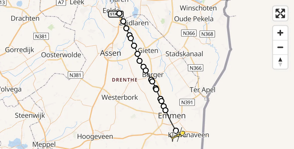 Routekaart van de vlucht: Lifeliner 4 naar Erica