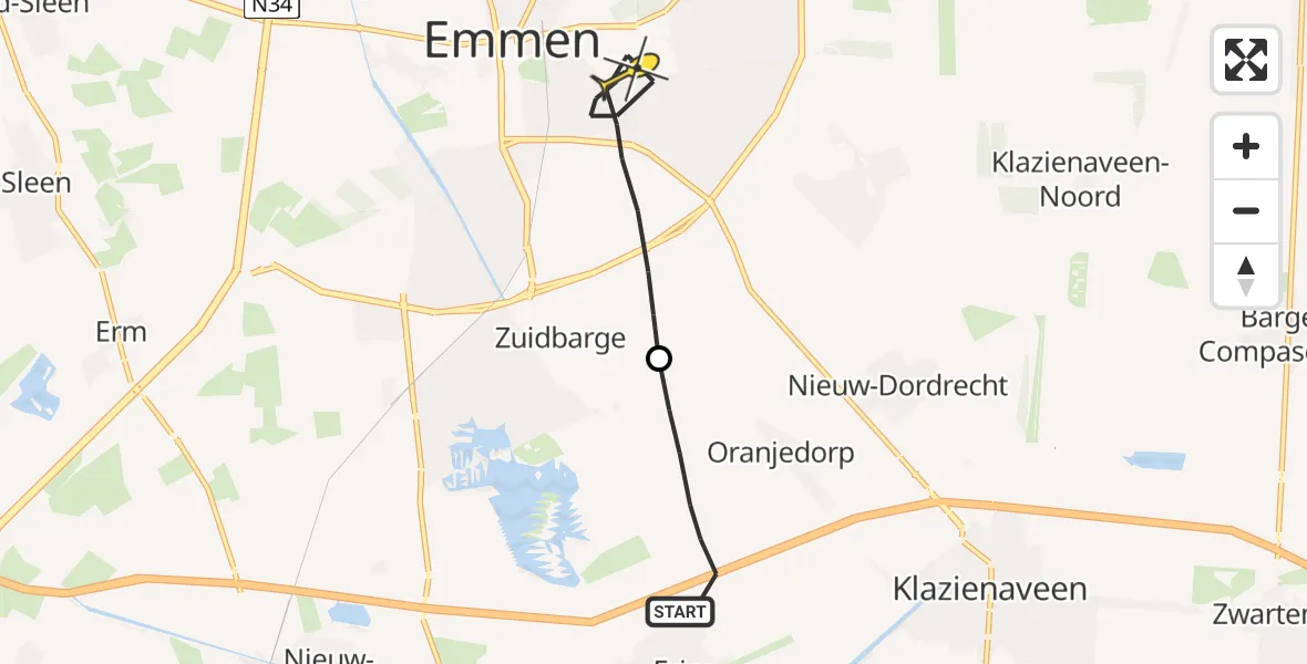 Routekaart van de vlucht: Lifeliner 4 naar Emmen