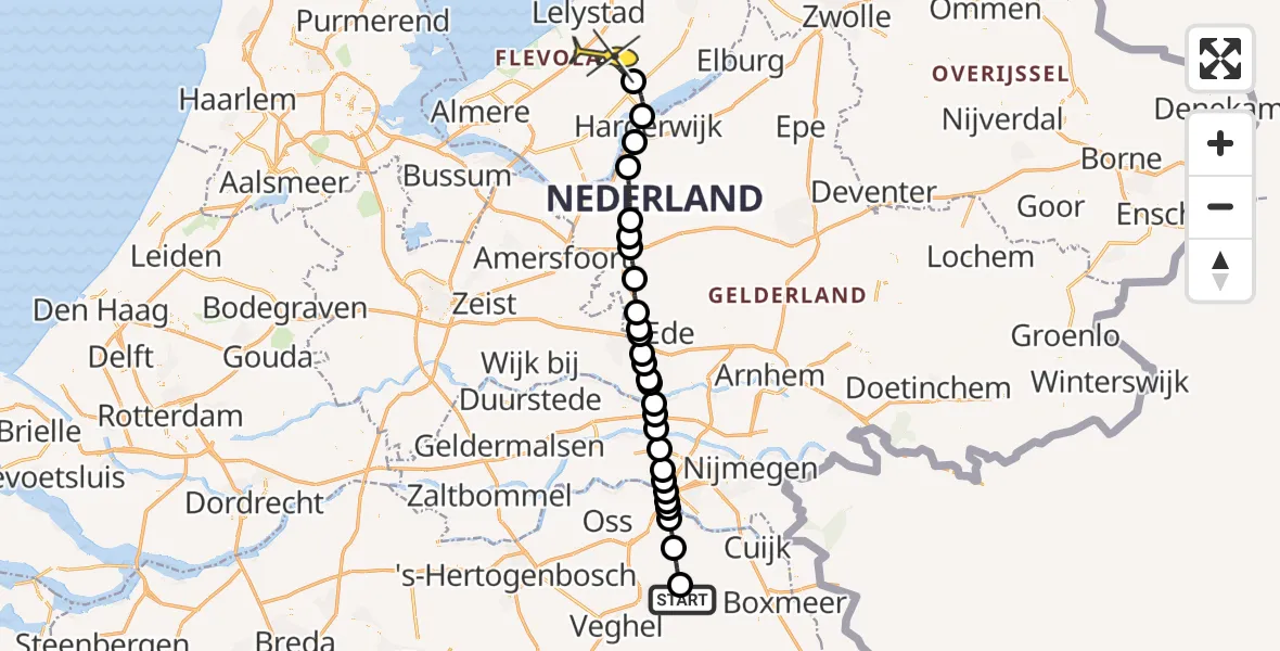 Routekaart van de vlucht: Traumahelikopter naar Lelystad