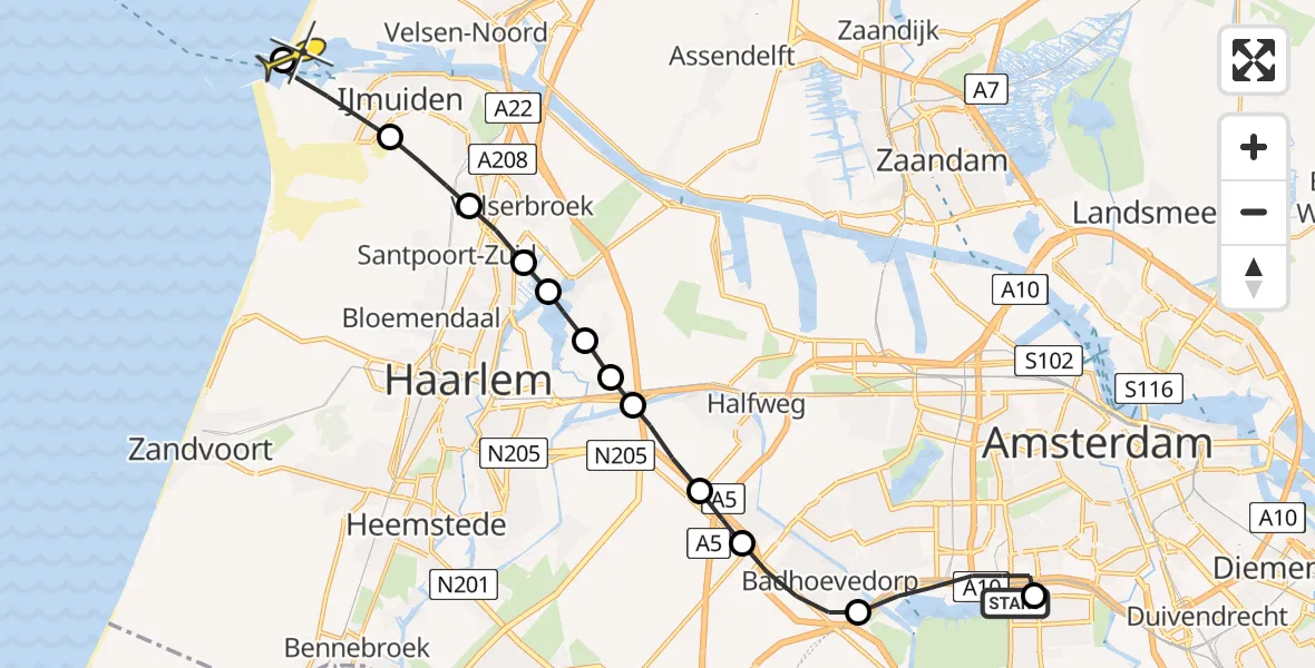 Routekaart van de vlucht: Lifeliner 1 naar Velsen-Noord