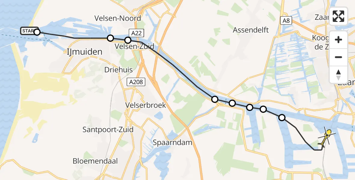 Routekaart van de vlucht: Lifeliner 1 naar Amsterdam