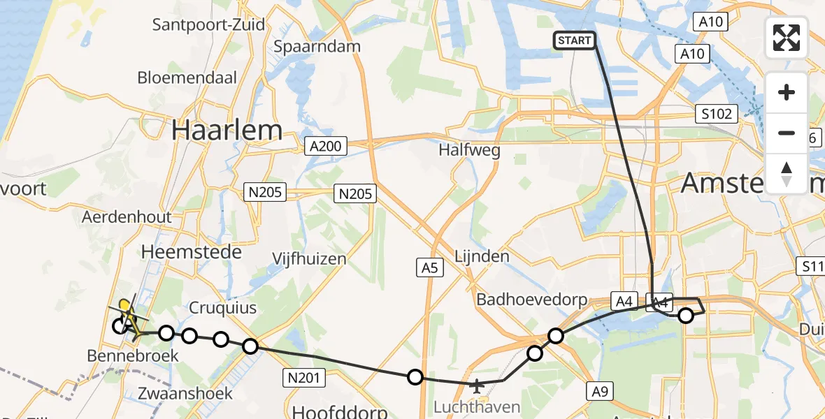 Routekaart van de vlucht: Lifeliner 1 naar Heemstede
