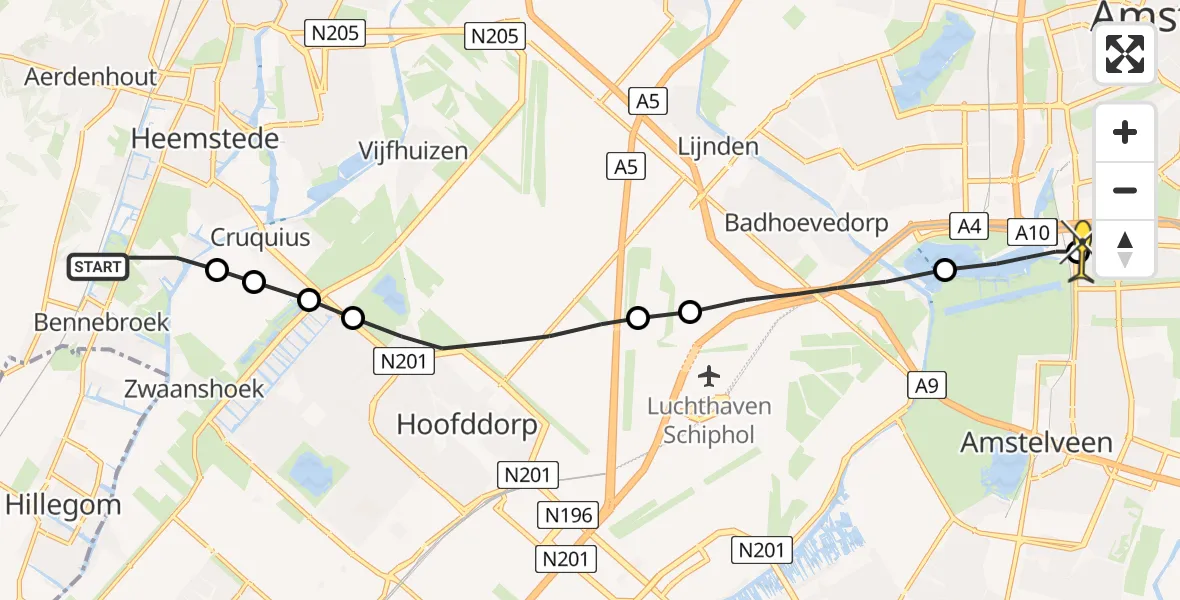 Routekaart van de vlucht: Lifeliner 1 naar VU Medisch Centrum Amsterdam