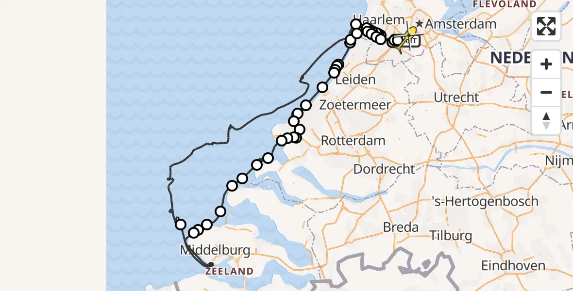 Routekaart van de vlucht: Politiehelikopter naar Luchthaven Schiphol