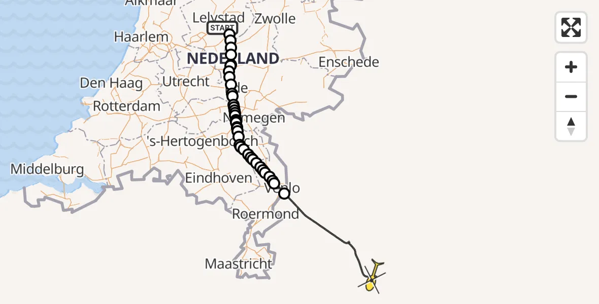 Routekaart van de vlucht: Traumahelikopter naar 