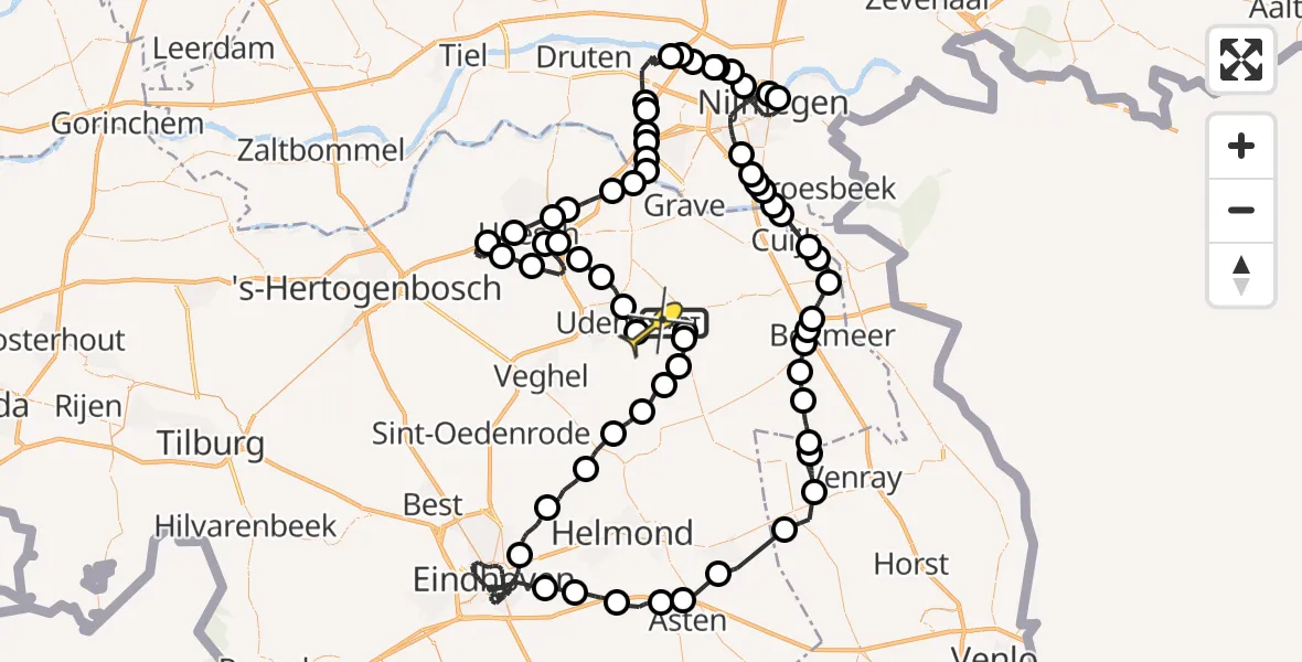 Routekaart van de vlucht: Politieheli naar Volkel