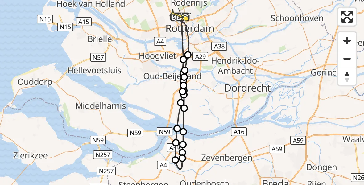 Routekaart van de vlucht: Lifeliner 2 naar Rotterdam