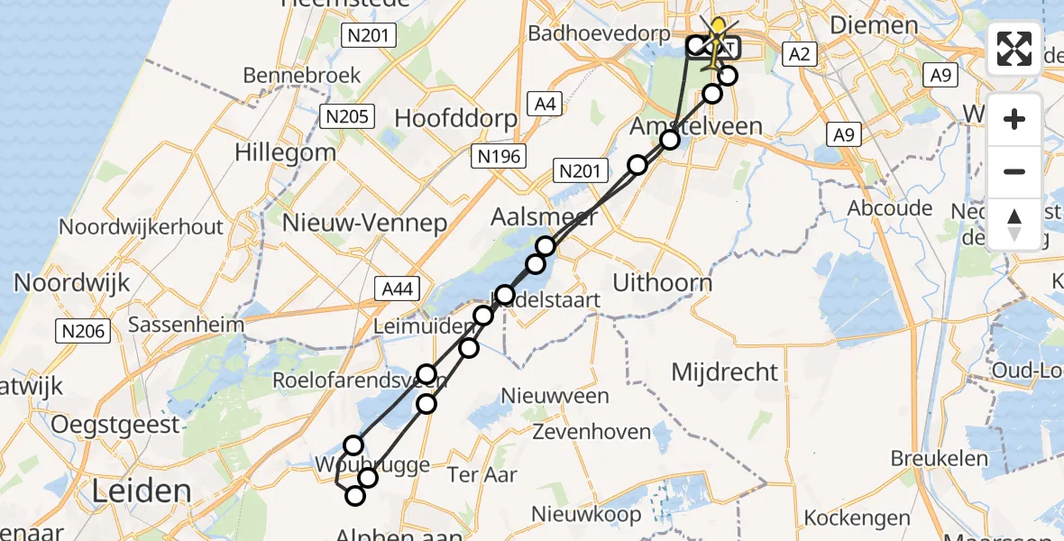 Routekaart van de vlucht: Lifeliner 1 naar VU Medisch Centrum Amsterdam
