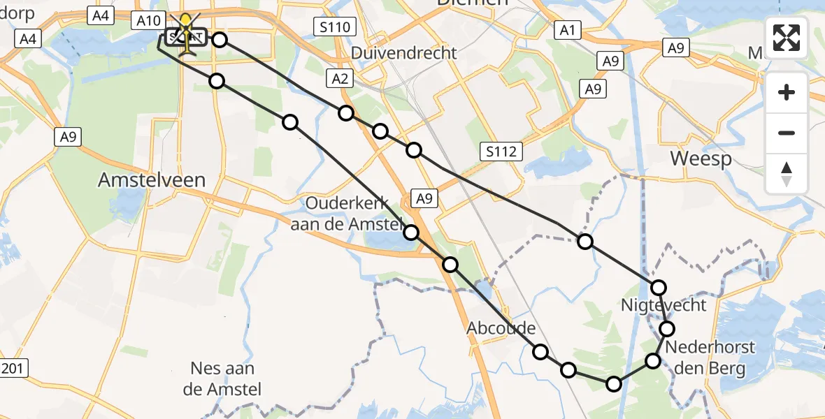 Routekaart van de vlucht: Lifeliner 1 naar VU Medisch Centrum Amsterdam
