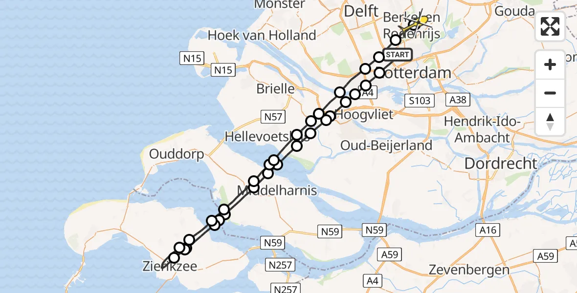 Routekaart van de vlucht: Lifeliner 2 naar Berkel en Rodenrijs