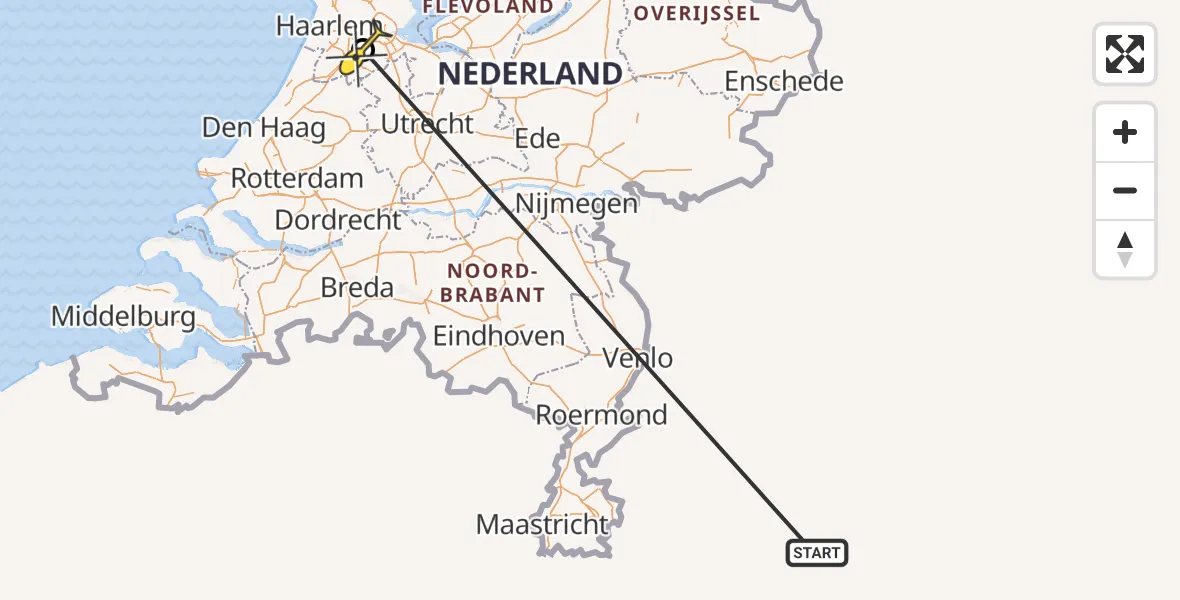 Routekaart van de vlucht: Ambulanceheli naar Schiphol