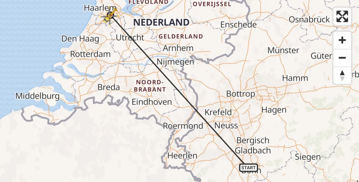 Vluchtroute Ambulancehelikopter van  naar Schiphol