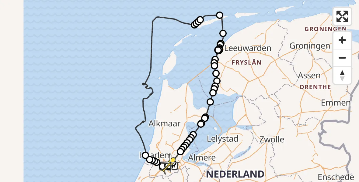 Routekaart van de vlucht: Politieheli naar Schiphol