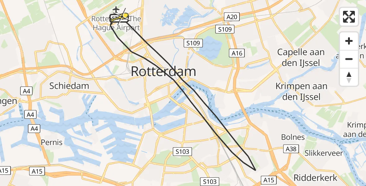 Routekaart van de vlucht: Lifeliner 2 naar Rotterdam