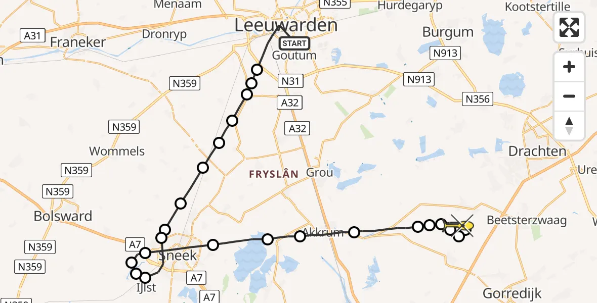 Routekaart van de vlucht: Lifeliner 4 naar Nij Beets