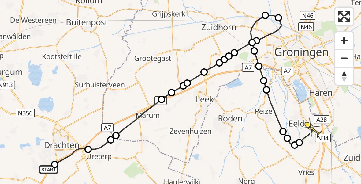 Routekaart van de vlucht: Lifeliner 4 naar Eelde