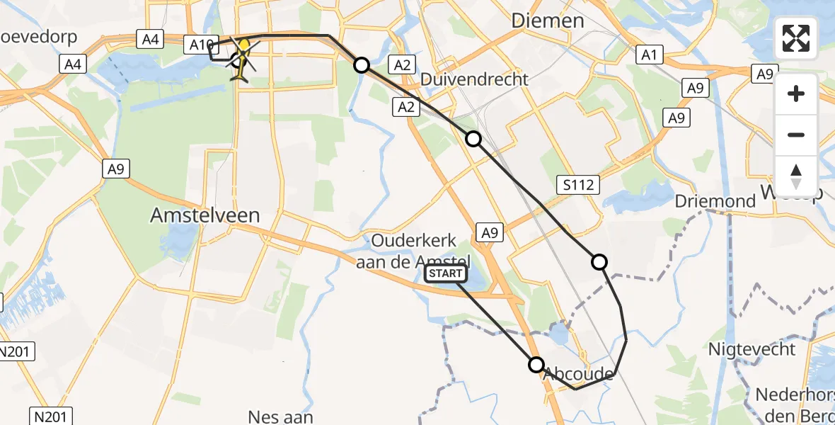 Routekaart van de vlucht: Lifeliner 1 naar VU Medisch Centrum Amsterdam