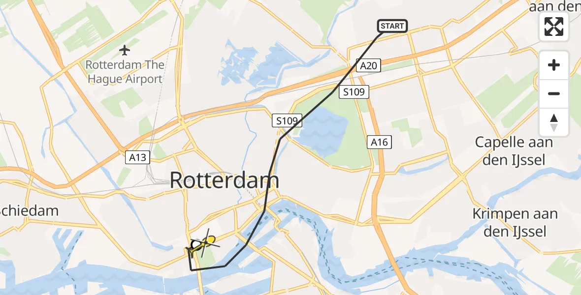 Routekaart van de vlucht: Lifeliner 2 naar Erasmus MC