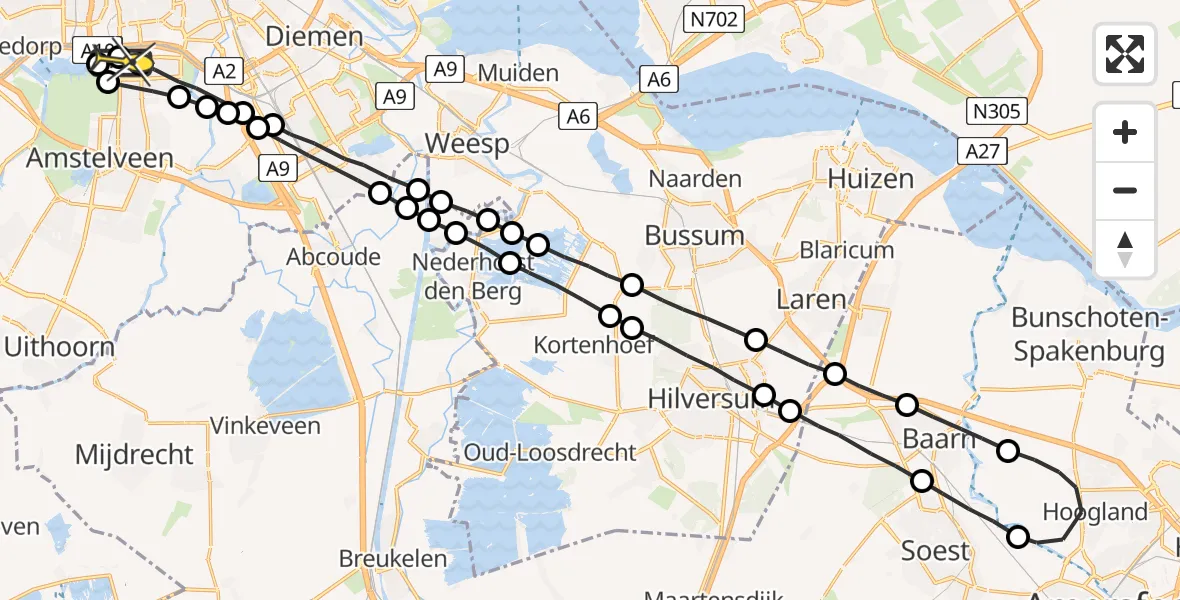 Routekaart van de vlucht: Lifeliner 1 naar VU Medisch Centrum Amsterdam