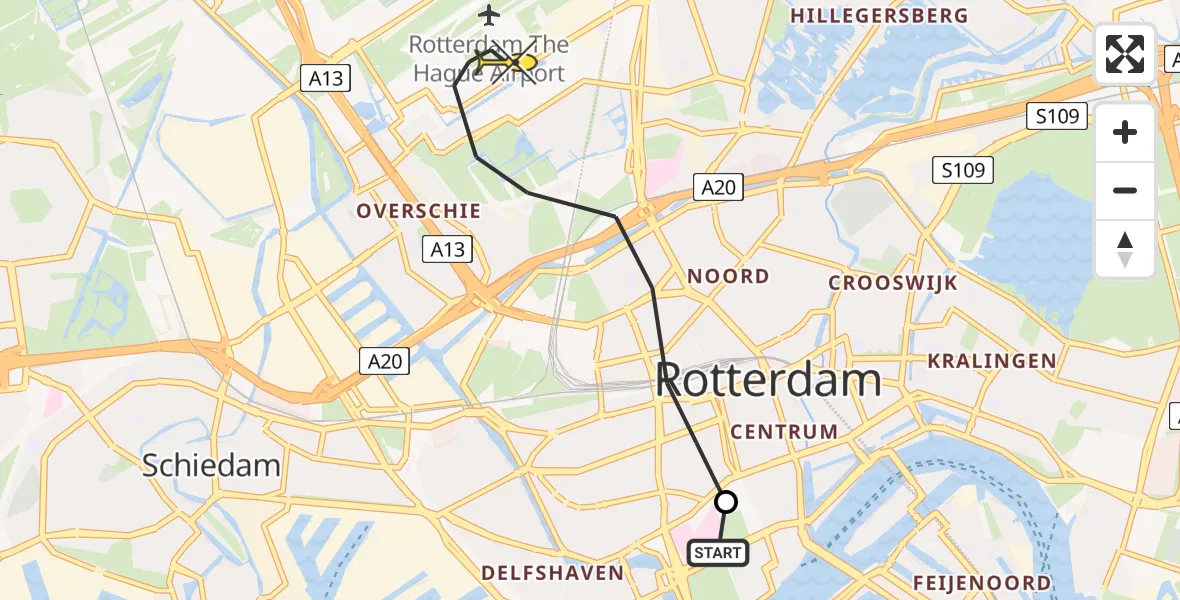 Routekaart van de vlucht: Lifeliner 2 naar Rotterdam