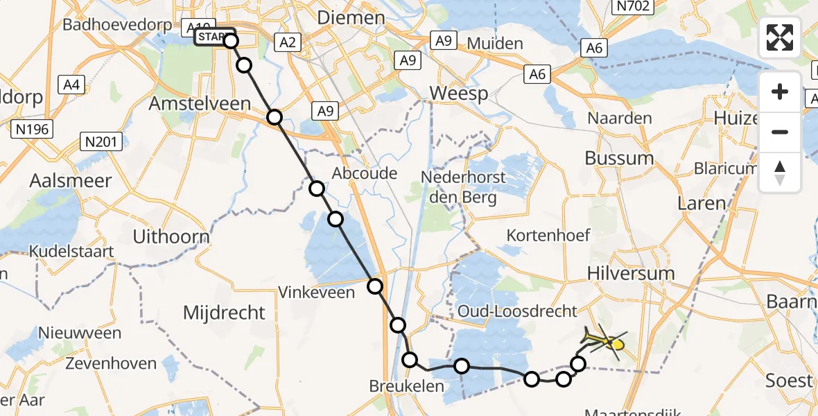 Routekaart van de vlucht: Lifeliner 1 naar Hilversum