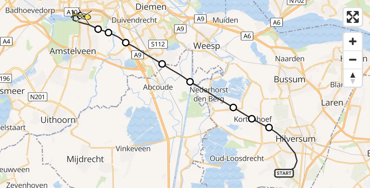 Routekaart van de vlucht: Lifeliner 1 naar VU Medisch Centrum Amsterdam