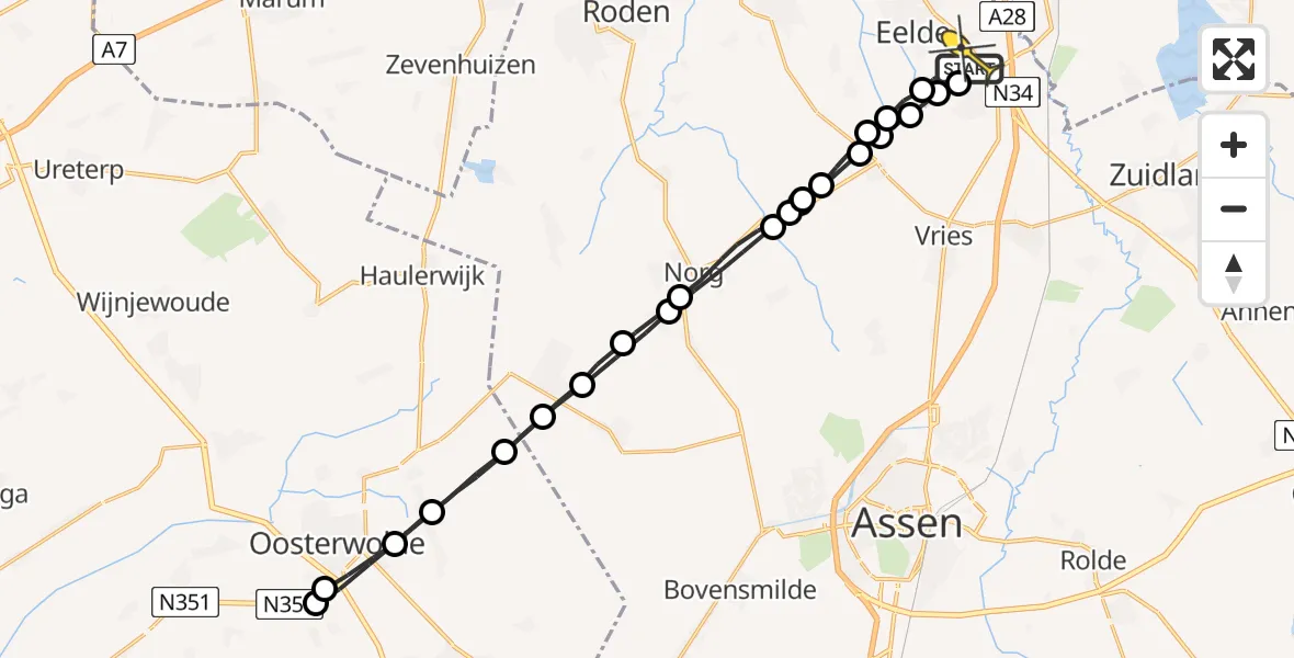 Routekaart van de vlucht: Lifeliner 4 naar Eelde