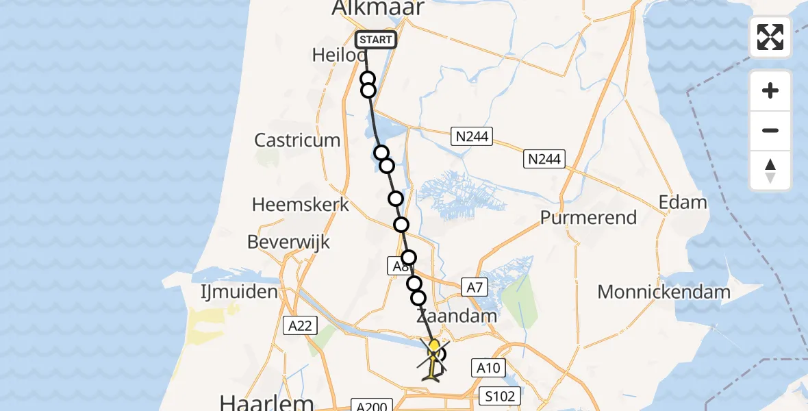 Routekaart van de vlucht: Lifeliner 1 naar Amsterdam