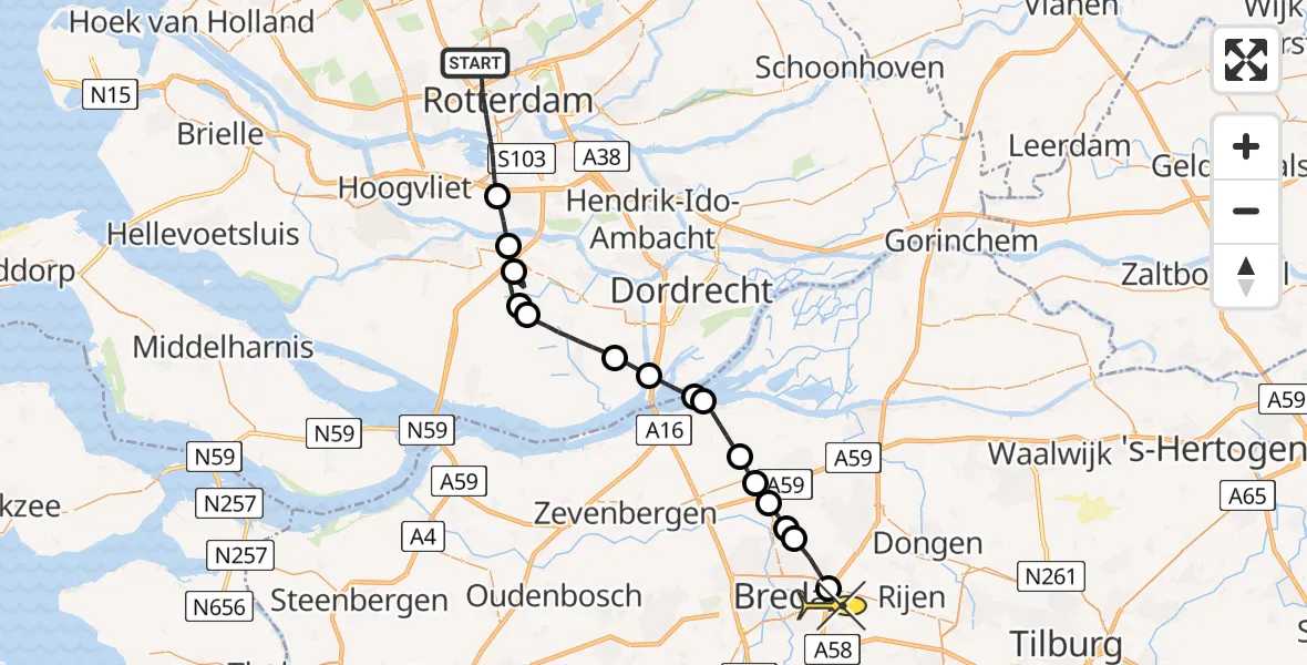 Routekaart van de vlucht: Lifeliner 2 naar Breda