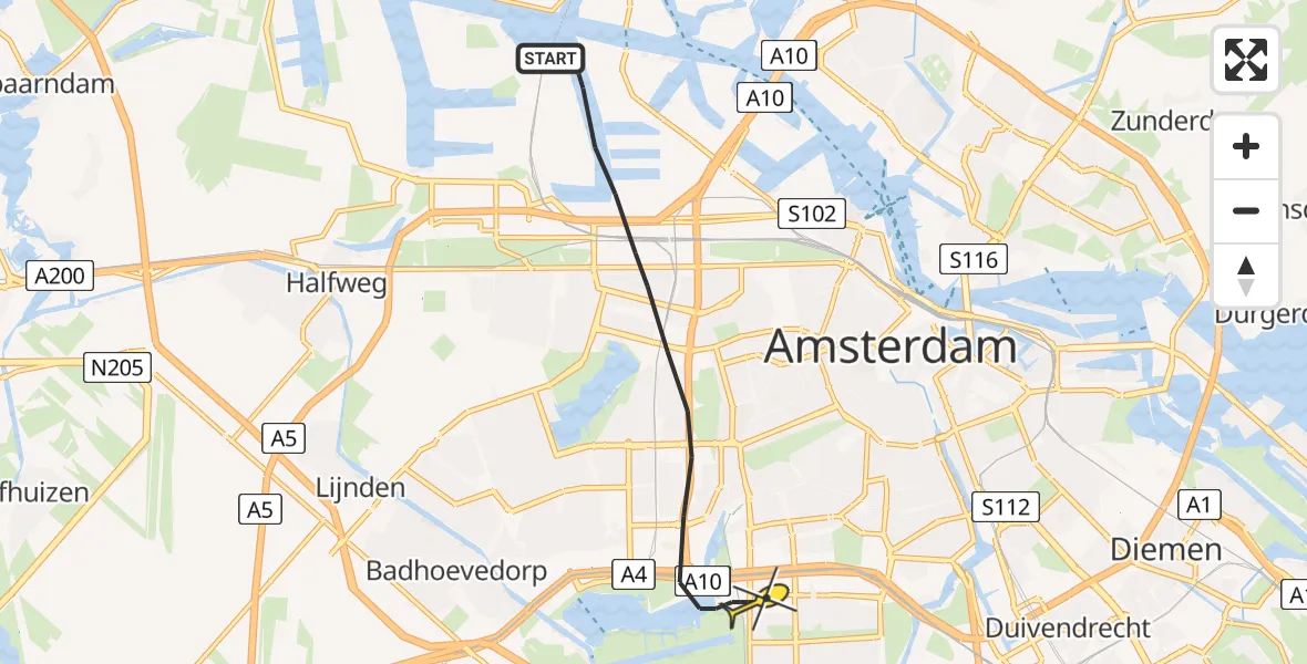 Routekaart van de vlucht: Lifeliner 1 naar VU Medisch Centrum Amsterdam