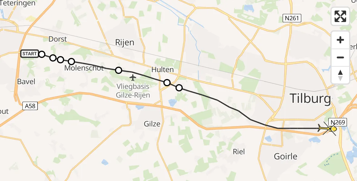 Routekaart van de vlucht: Lifeliner 2 naar Tilburg