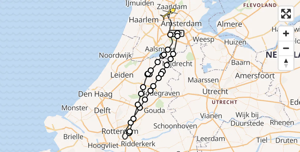 Routekaart van de vlucht: Lifeliner 1 naar Amsterdam