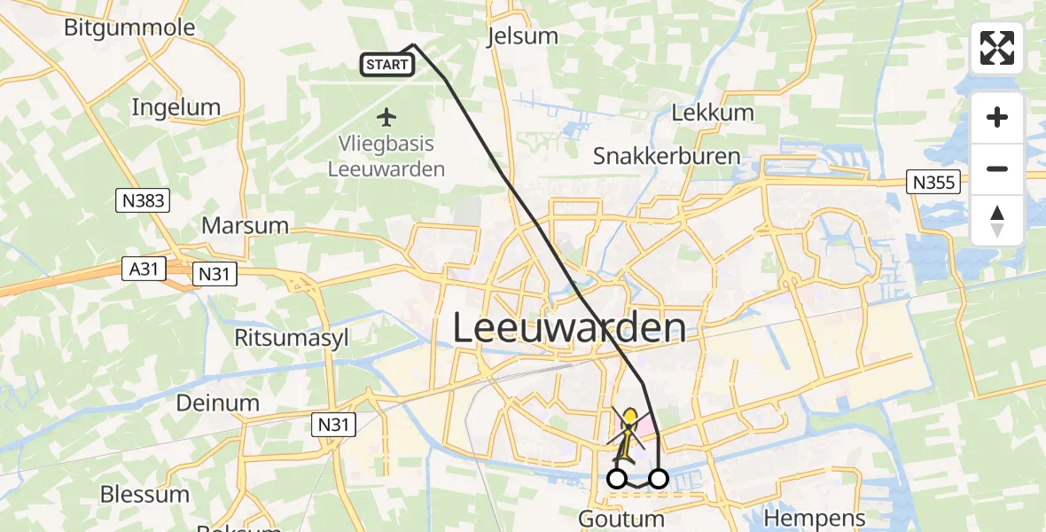 Routekaart van de vlucht: Lifeliner 4 naar Leeuwarden