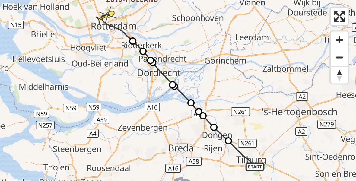 Routekaart van de vlucht: Lifeliner 2 naar Rotterdam