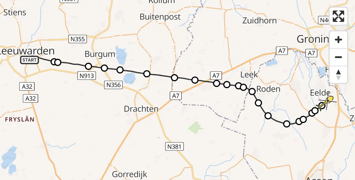 Routekaart van de vlucht: Lifeliner 4 naar Eelde