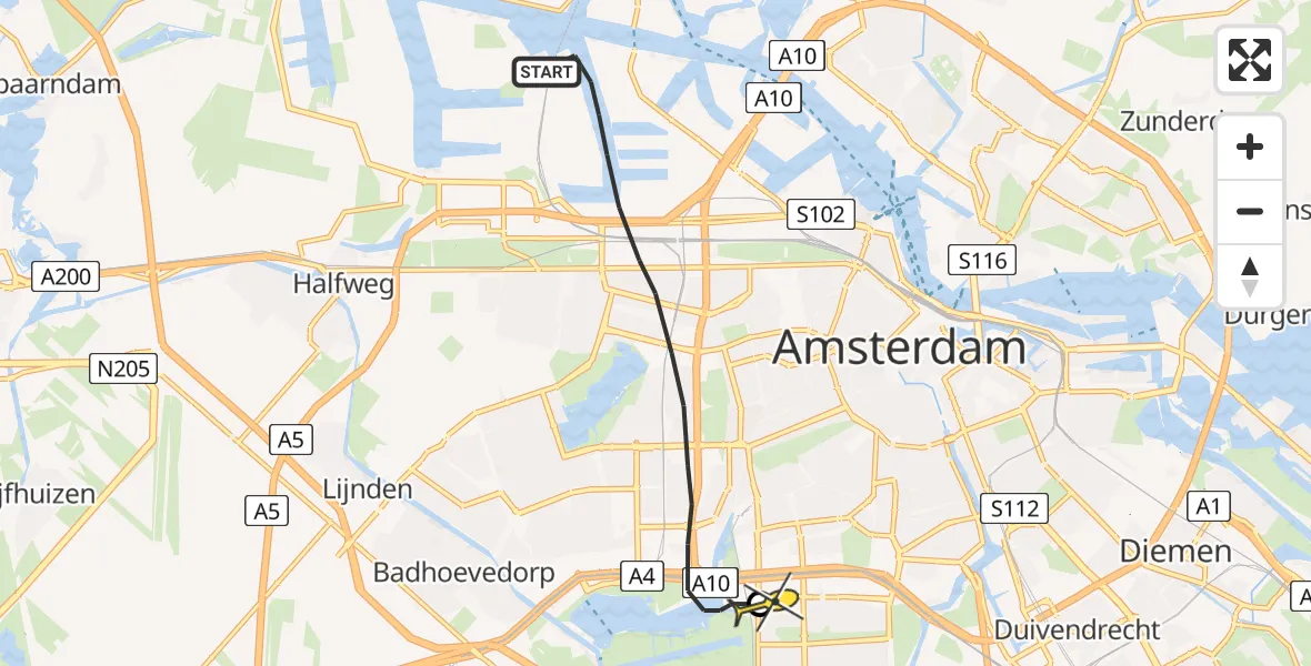 Routekaart van de vlucht: Lifeliner 1 naar VU Medisch Centrum Amsterdam