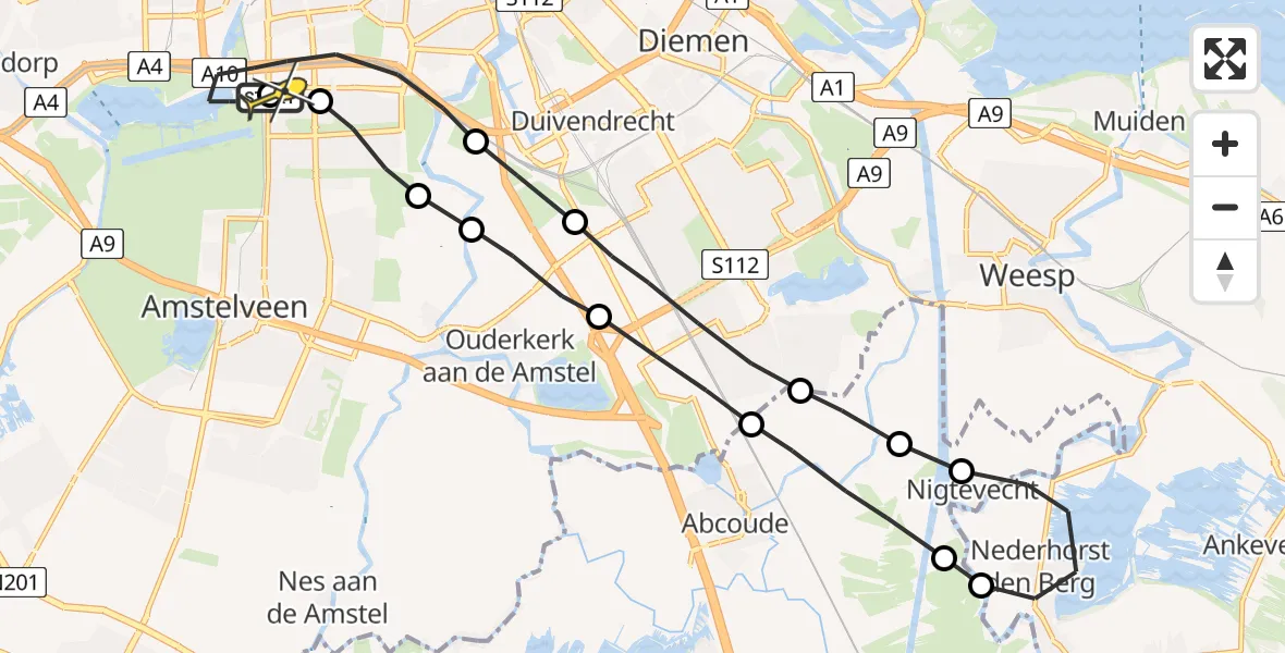 Routekaart van de vlucht: Lifeliner 1 naar VU Medisch Centrum Amsterdam