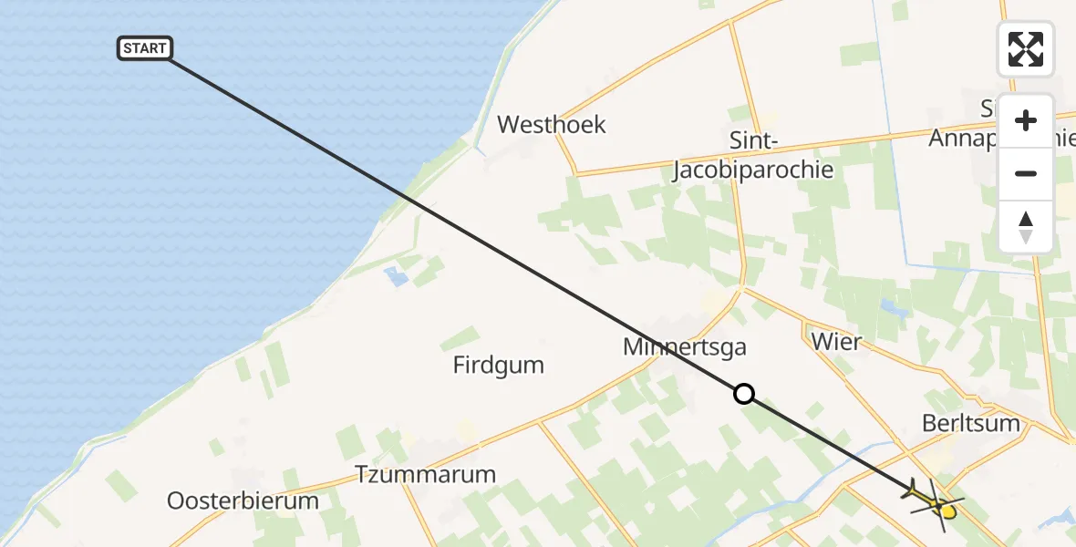 Routekaart van de vlucht: Ambulancehelikopter naar Berltsum