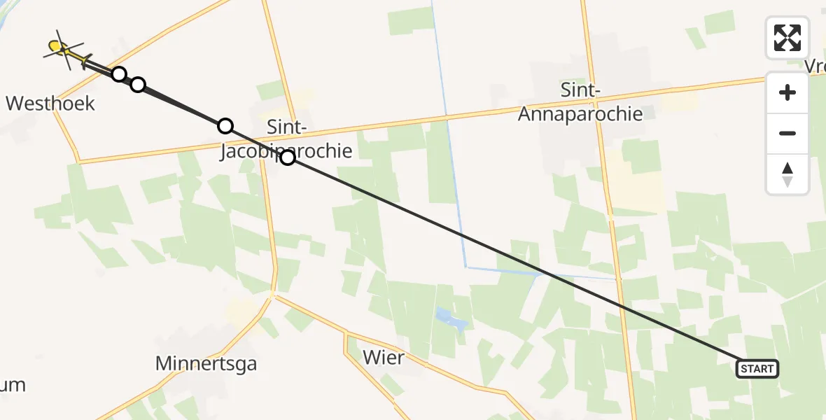 Routekaart van de vlucht: Ambulancehelikopter naar St.-Jacobiparochie
