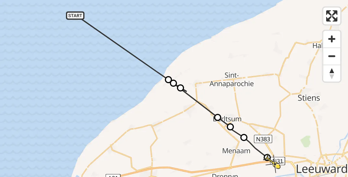 Routekaart van de vlucht: Ambulanceheli naar Marsum