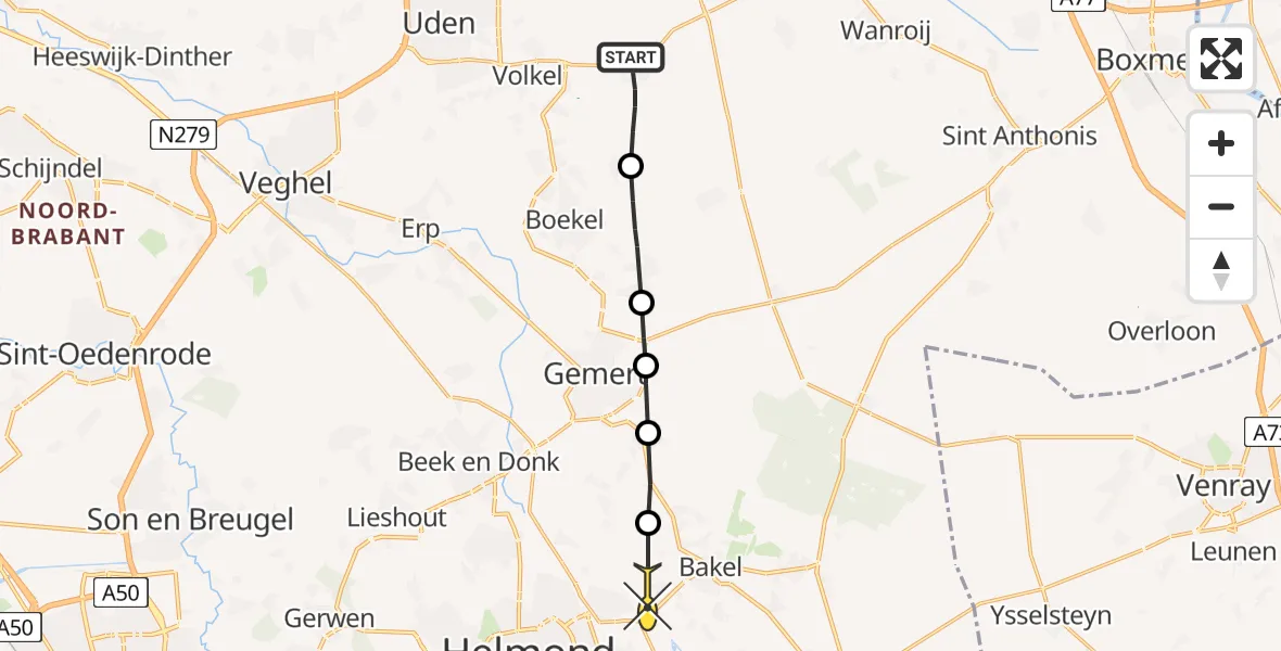 Routekaart van de vlucht: Lifeliner 3 naar Helmond