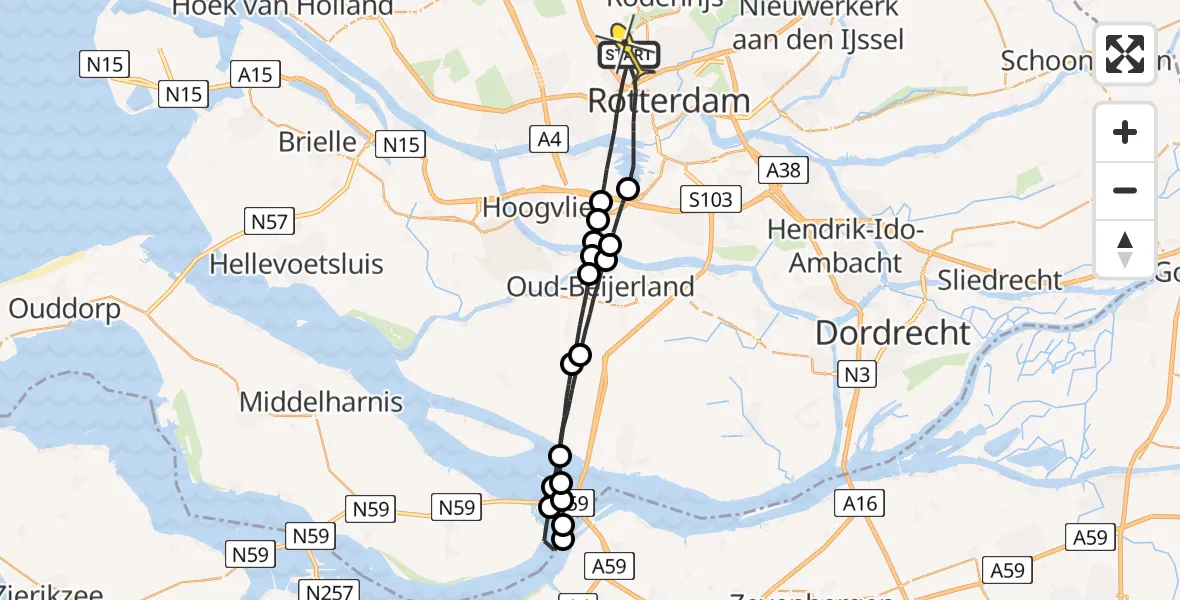 Routekaart van de vlucht: Lifeliner 2 naar Rotterdam