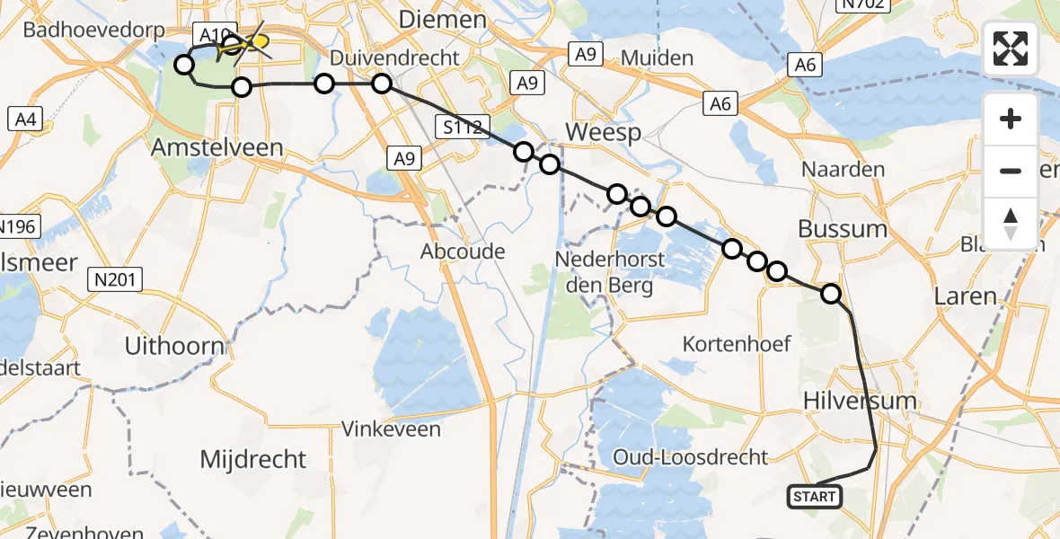 Routekaart van de vlucht: Lifeliner 1 naar VU Medisch Centrum Amsterdam