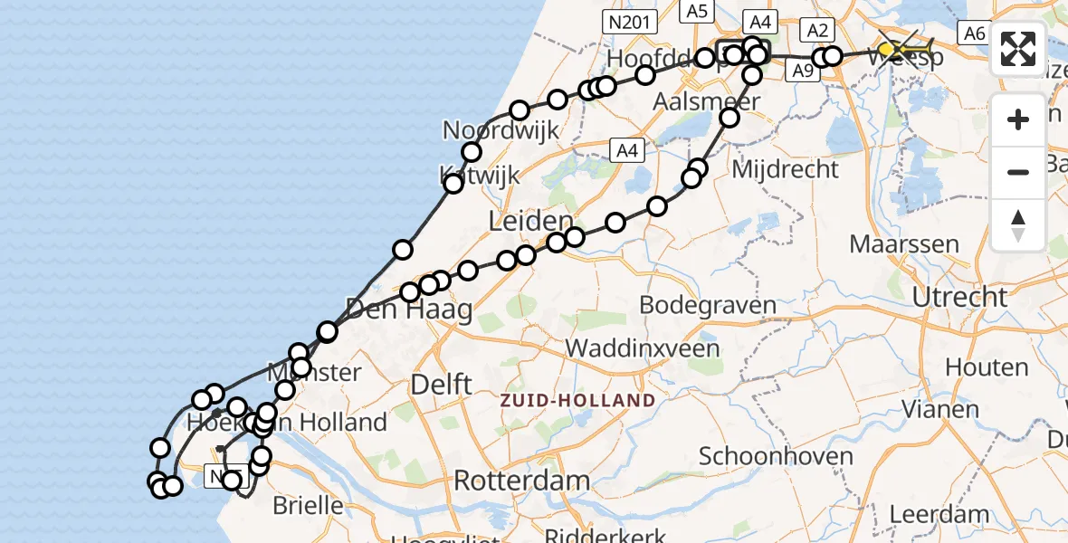 Routekaart van de vlucht: Politieheli naar Weesp