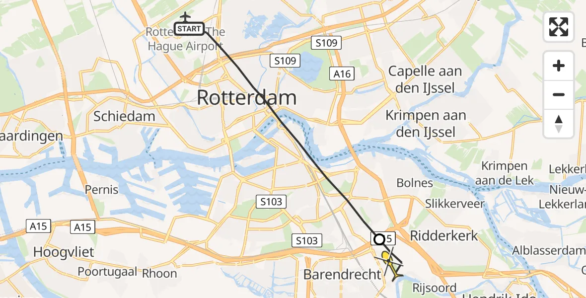 Routekaart van de vlucht: Lifeliner 2 naar Ridderkerk