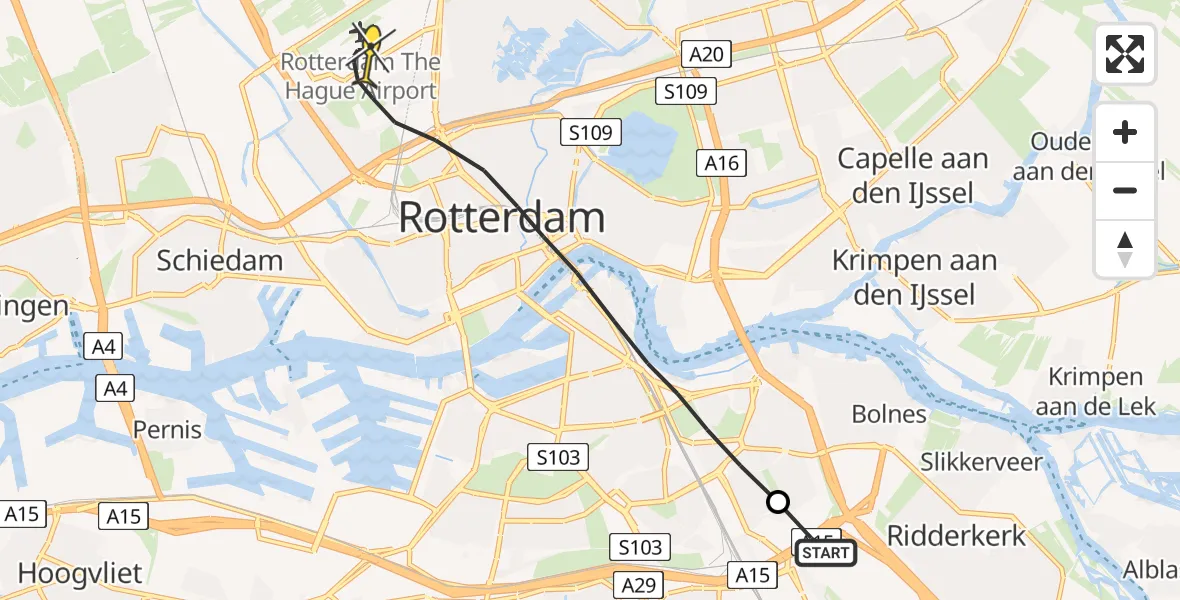 Routekaart van de vlucht: Lifeliner 2 naar Rotterdam